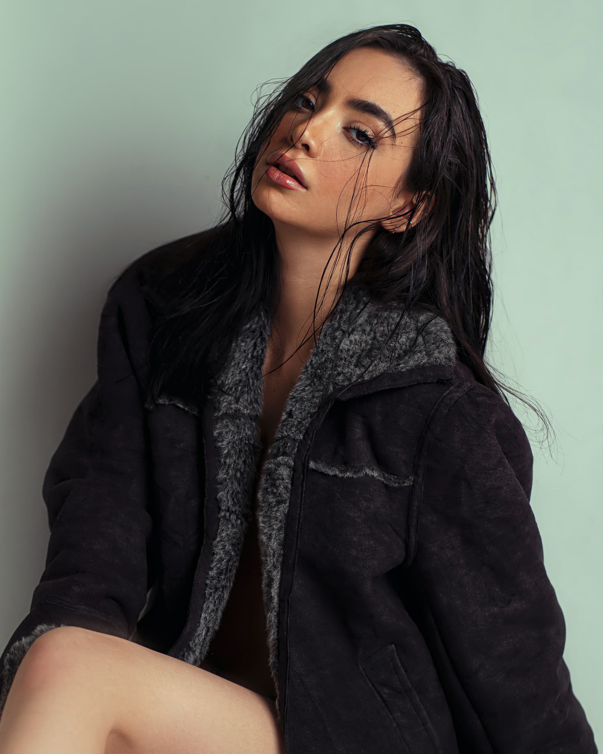 Oversized Shearling Suede Coat Lifestyle Editorial