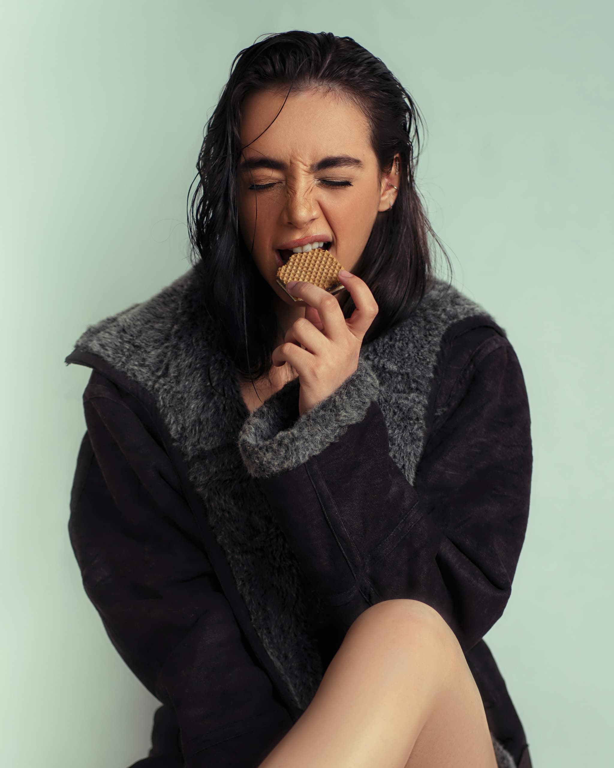 Oversized Shearling Suede Coat Side Profile